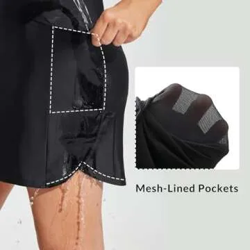 BALEAF Women's Swim Skirt Bottoms High Waisted Modest Bathing Suit Skirt Tummy Control Tankini Swimsuits 2024 Skort with Pocket Liner Swimming Bottoms for Women Black 4XL