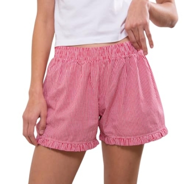Chic Y2K Plaid Shorts for Women - Ruffle Hem Lounge and Pajama Style