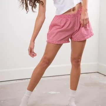 Comfortable Y2K Plaid Shorts with Ruffle Hem for Summer