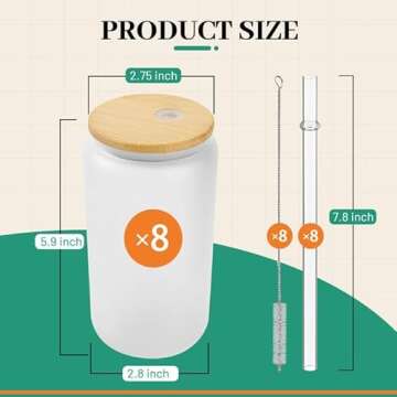 Joyclub 8 Pack Sublimation Glass Cups Blanks for Custom Gifts