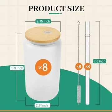 Joyclub 8 Pack Sublimation Glass Cups Blanks for Custom Gifts