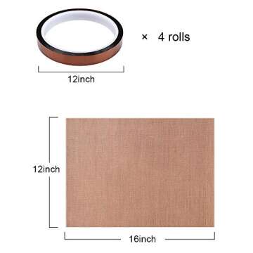 Isbasa 14 Pack Teflon Sheet and High Temp Tapes for Heat Press, 12" x 16" Teflon Heat Press Transfer Sheet, 4 Rolls High Temperature Heat Resistant Tape (12mm X 33m / 0.04 X 108ft)