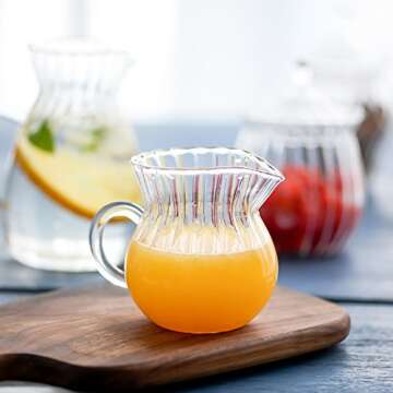 CHOOLD Creative Embossed Stripe Clear Crystal Glass Creamer Pitcher/Serving Pitcher/Sauce Pitcher/Milk Coffee Creamer Jug for Kitchen(4/5.5/9/12oz)