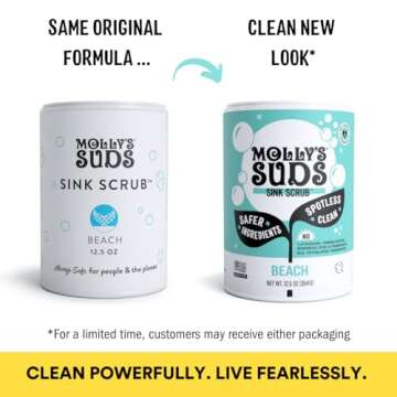 Molly's Suds Sink and All Purpose SCRUB | Gently Removes Stains, Scrubs Away Grease & Gime, Buffs out Scratches | Plant and Mineral Based | 2 Pack, Beach Scent