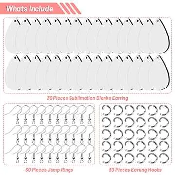 30 Pieces Sublimation Blank Earrings, Ocheyu Sublimation Printing Earrings Unfinished Teardrop Heat Transfer Earring Pendant with Earring Hooks and Jump Rings for Jewelry DIY Making