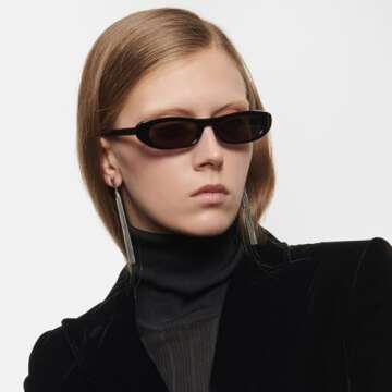 BRMHDY Elongated Narrow Cat Eye Sunglasses for Women 90s Retro Womens Oval Sunglasses Fashion Small ...