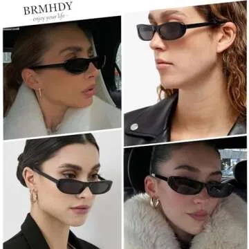 BRMHDY Elongated Narrow Cat Eye Sunglasses for Women 90s Retro Womens Oval Sunglasses Fashion Small Black Shades(Black/Grey+Beige/Grey)