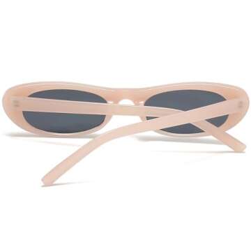 BRMHDY Elongated Narrow Cat Eye Sunglasses for Women 90s Retro Womens Oval Sunglasses Fashion Small Black Shades(Black/Grey+Beige/Grey)