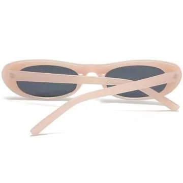 BRMHDY Elongated Narrow Cat Eye Sunglasses for Women 90s Retro Womens Oval Sunglasses Fashion Small Black Shades(Black/Grey+Beige/Grey)