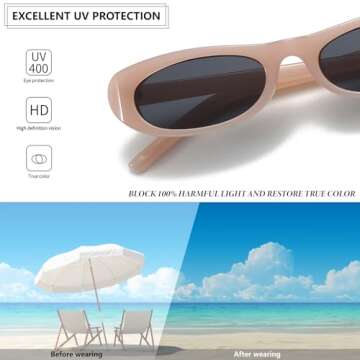 BRMHDY Elongated Narrow Cat Eye Sunglasses for Women 90s Retro Womens Oval Sunglasses Fashion Small Black Shades(Black/Grey+Beige/Grey)