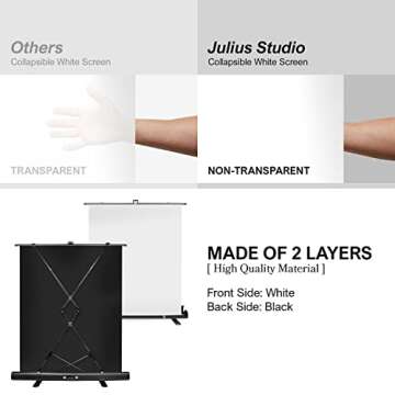 Julius Studio (Pull-Up Style) 5 x 6.2 ft. / 60 x 75 inch White Screen, Collapsible Pure White Background, Pull Up Roll Down Auto Locking, No Wrinkle, Portable Handle Grip, Easy Install & Fold, JSAG665