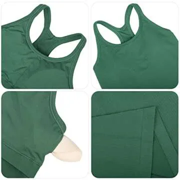 Ribbed Workout Yoga Racerback Tank Top for Women with Built in Self Bra Medium Moss-Green