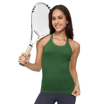 Ribbed Workout Yoga Racerback Tank Top for Women with Built in Self Bra Medium Moss-Green