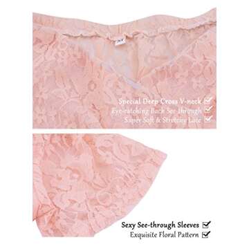 JustVH Women's Off Shoulder Short Sleeve V Neck Lace Maternity Gown Maxi Photography Dress Peach Pink