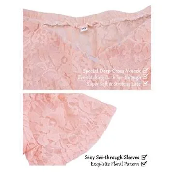 JustVH Women's Off Shoulder Short Sleeve V Neck Lace Maternity Gown Maxi Photography Dress Peach Pink