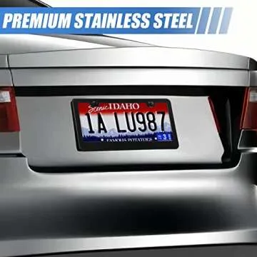 QUANQIUFEI 2 Pack License Plate Frames, Stainless Steel Car License Plate Cover Car Accessories with Screw Caps (Black)