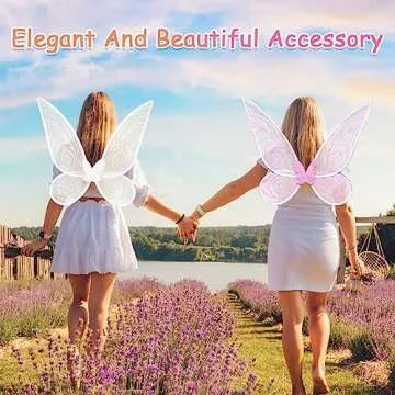 quescu Fairy Wings for Adults,Butterfly Wings for Girls,Angel Wings,Fairy Costume for Women Halloween Dress Up Party Favor (White)