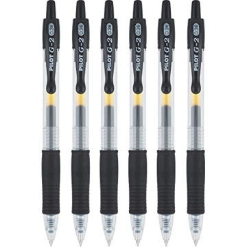 Pilot G-2 Retractable Rollerball Gel Pens, Ultra Fine Point, 0.38mm, Black Ink, 6 Count