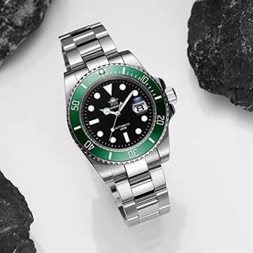 ADDIESDIVE Automatic Diver Watches for Men NH35A 41 MM Black Dial Green Bezel Waterproof 200 M Stainless Steel