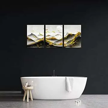 SkenoArt 3 Piece Abstract Black White and Gold Wall Art Mountain Sunrise Bird Landscape Picture Painting Print Nordic Style Nature Scenery Artwork for Living Room Bedroom Home Office Decor
