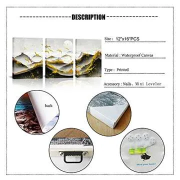 SkenoArt 3 Piece Abstract Black White and Gold Wall Art Mountain Sunrise Bird Landscape Picture Painting Print Nordic Style Nature Scenery Artwork for Living Room Bedroom Home Office Decor