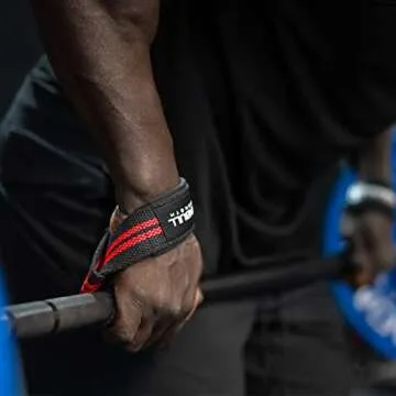 Lifting Straps (1 Pair) - Padded Wrist Support Wraps - for Powerlifting, Bodybuilding, Gym Workout, Strength Training, Deadlifts & Fitness Workout (Black/Red)