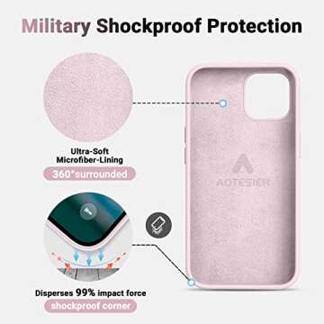 AOTESIER Shockproof Designed for iPhone 12 Pro Max Case, Liquid Silicone Phone Case with [Soft Anti-Scratch Microfiber Lining] Drop Protection 6.7 inch Slim Thin Cover, Ice Pink