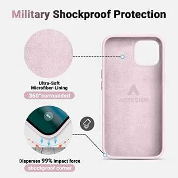 AOTESIER Shockproof Designed for iPhone 12 Pro Max Case, Liquid Silicone Phone Case with [Soft Anti-Scratch Microfiber Lining] Drop Protection 6.7 inch Slim Thin Cover, Ice Pink