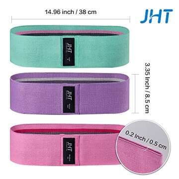 JHT Resistance Bands for Legs Butt, 3 Levels Booty Hip Bands for Squat Exercise Workout Fitness Yoga Gym Pilates Bar, Wide Fabric Thighs Loop Band, Non Slip Sweet Sweat, Gift for Women