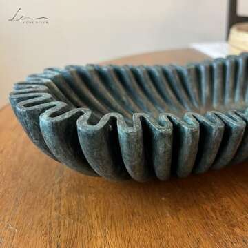 Oval Fluted Green Marble Bowl, Handmade Marble Bowl, Centerpiece Bowl, Home Decor Bowl