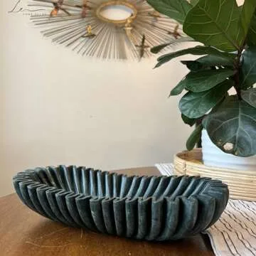 Oval Fluted Green Marble Bowl, Handmade Marble Bowl, Centerpiece Bowl, Home Decor Bowl