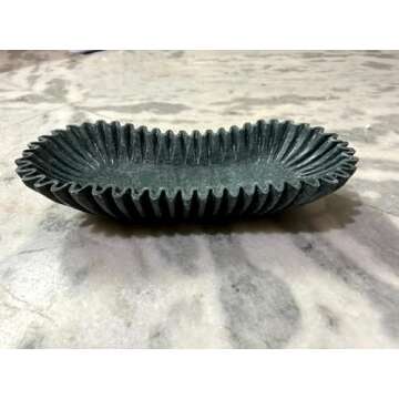 Oval Fluted Green Marble Bowl, Handmade Marble Bowl, Centerpiece Bowl, Home Decor Bowl