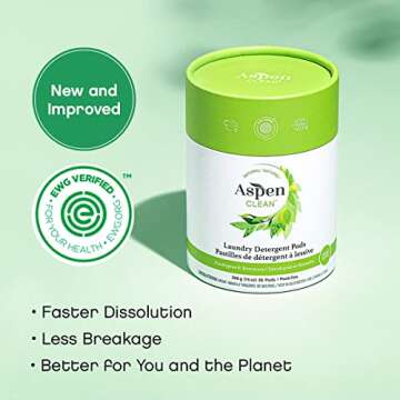 Eucalyptus Laundry Pods by AspenClean, New and Improved Packaging, Zero Plastic, EWG Verified™, Ve...