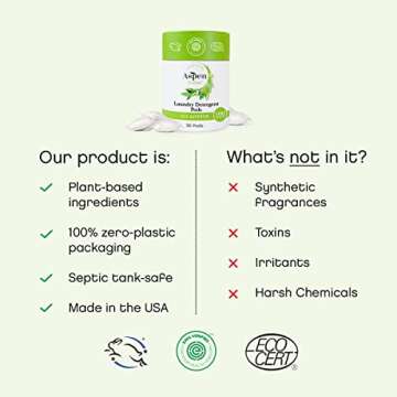 Eucalyptus Laundry Pods by AspenClean, New and Improved Packaging, Zero Plastic, EWG Verified™, Vegan, Hypoallergenic Natural Laundry Detergent - 36 Count