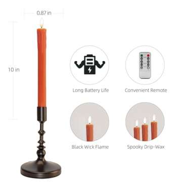 Eywamage Orange Dripping Wax Flameless Taper Candles with Remote – Set of 6 for Halloween and Fall...