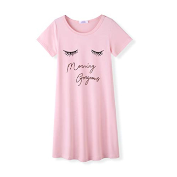 Arshiner Girls Nightgowns Short Sleeve Cotton Cute Eyelash Print Pajama Sleepwear Dress for Kids 4-5...