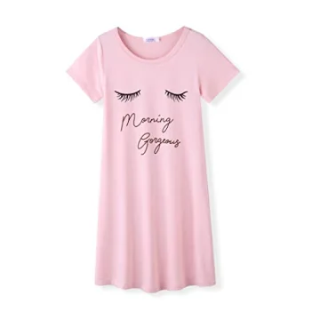 Arshiner Girls Nightgowns Short Sleeve Cotton Cute Eyelash Print Pajama Sleepwear Dress for Kids 4-5...