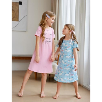 Arshiner Girls Nightgowns Soft Cotton Sleepwear for Kids