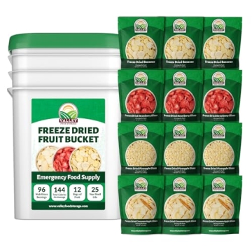 Freeze Dried Fruit Bucket, 12 Pouch | Premium Emergency Food Supply | Non-GMO Survival Food 25 Year ...
