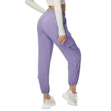 DLOODA Quick Dry Cargo Pants Lightweight Tactical Hiking Pants with 6 Pockets for Women, Elastic Waist and Water-Resistant Purple