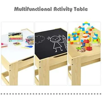 Costzon Kids Table and Chair Set, 3 in 1 Wooden Activity Table with Storage Drawer, Detachable Table...