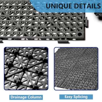 12” x 12” Drainage Interlocking Floor Tiles, 12 Pack Non-Slip Pool Deck Drain Tiles for Flooring...