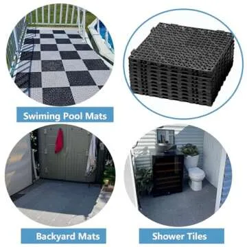 12” x 12” Drainage Interlocking Floor Tiles, 12 Pack Non-Slip Pool Deck Drain Tiles for Flooring, Soft PVC Splicing Modular Cushion Mats, Rubber Floor Tiles with Holes for Shower Basement Garage Shed