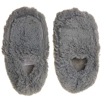 warmies Microwaveable House Slippers for Women - Womens Shoe Sizes 6-10 - Plush, Soft & Fuzzy Indoor Slippers with Backs & Non-Slip Memory Foam Soles - Cozy Warn Ladies Slipper for Winter - Gray
