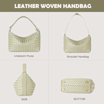YLYYHH Woven Bag for Women, Vegan Leather Hand-Woven Tote Handbag, Top-handle Shoulder Bag with Adju...