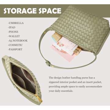 YLYYHH Woven Bag for Women, Vegan Leather Hand-Woven Tote Handbag, Top-handle Shoulder Bag with Adjustable Strap, Underarm Purse Clutch Bag Braided Bag, Light Green