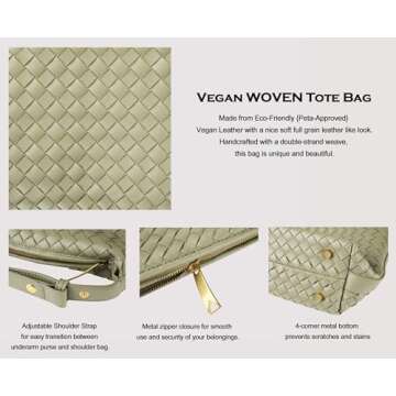 YLYYHH Woven Bag for Women, Vegan Leather Hand-Woven Tote Handbag, Top-handle Shoulder Bag with Adjustable Strap, Underarm Purse Clutch Bag Braided Bag, Light Green