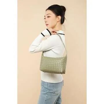 YLYYHH Woven Bag for Women, Vegan Leather Hand-Woven Tote Handbag, Top-handle Shoulder Bag with Adjustable Strap, Underarm Purse Clutch Bag Braided Bag, Light Green