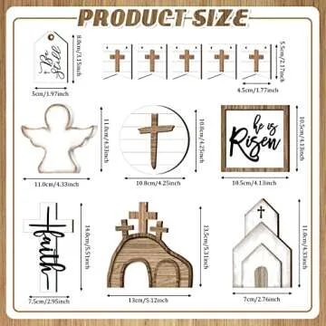 Easter Tiered Tray Decor Easter Table Wooden Sign Decorations He is Risen Cross Tabletop Farmhouse Decor for Easter Kitchen Home Party Holiday (Cross Style, 12 Pcs)