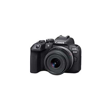 Canon EOS R10 Content Creator Kit, Mirrorless Vlogging Camera with RF-S18-45mm F4.5-6.3 is STM Lens, Tripod and Stereo Microphone, 24.2 Megapixel CMOS (APS-C) Sensor, 4K Video, Black